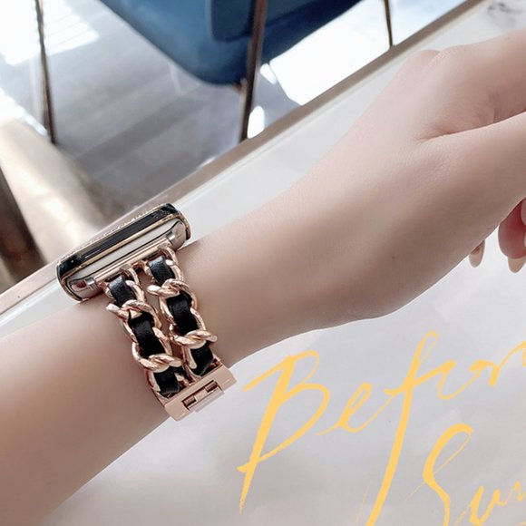NEW Strap Chain Leather Stainless Band For Apple Watch - WS - Picture 15 of 16